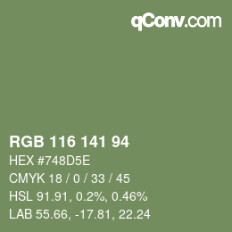 颜色代码: RGB 116 141 94 | qconv.com