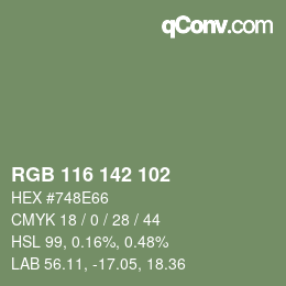 Color code: RGB 116 142 102 | qconv.com