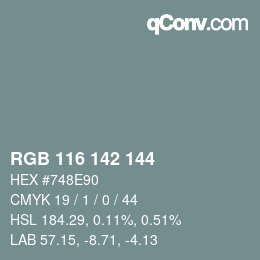 Color code: RGB 116 142 144 | qconv.com