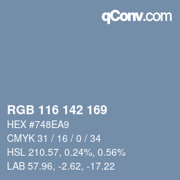 Color code: RGB 116 142 169 | qconv.com