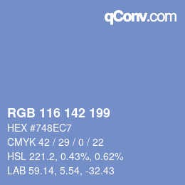 Color code: RGB 116 142 199 | qconv.com