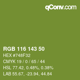 Color code: RGB 116 143 50 | qconv.com