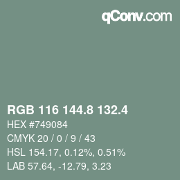 カラーコード: RGB 116 144.8 132.4 | qconv.com