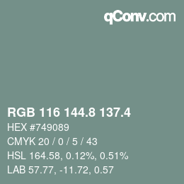 カラーコード: RGB 116 144.8 137.4 | qconv.com