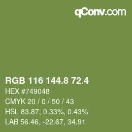 カラーコード: RGB 116 144.8 72.4 | qconv.com