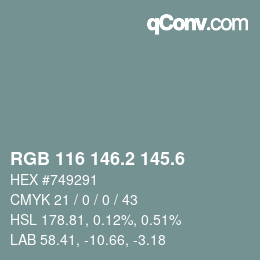 カラーコード: RGB 116 146.2 145.6 | qconv.com