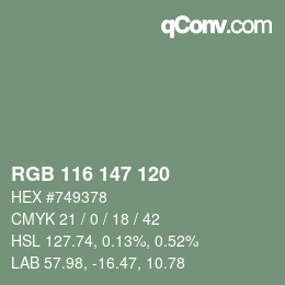 Color code: RGB 116 147 120 | qconv.com