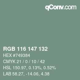 Color code: RGB 116 147 132 | qconv.com