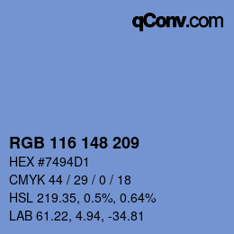 Color code: RGB 116 148 209 | qconv.com