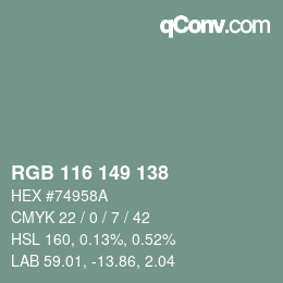Código de color: RGB 116 149 138 | qconv.com