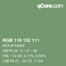 Color code: RGB 116 152 111 | qconv.com