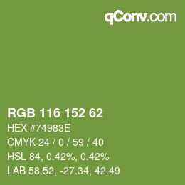 Color code: RGB 116 152 62 | qconv.com