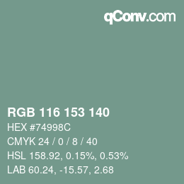 Color code: RGB 116 153 140 | qconv.com