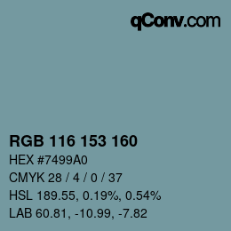 Color code: RGB 116 153 160 | qconv.com