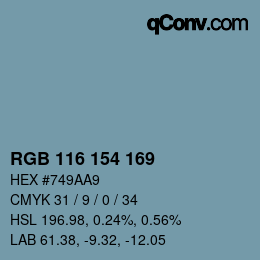 Color code: RGB 116 154 169 | qconv.com