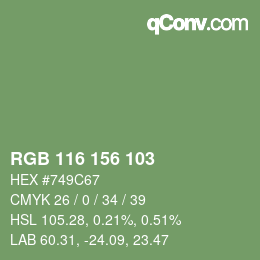 Color code: RGB 116 156 103 | qconv.com