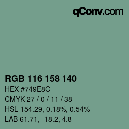 カラーコード: RGB 116 158 140 | qconv.com