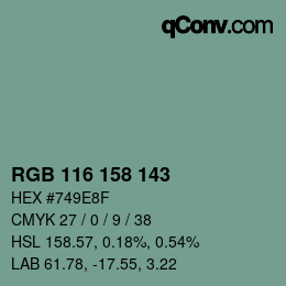 カラーコード: RGB 116 158 143 | qconv.com