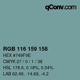 カラーコード: RGB 116 159 158 | qconv.com