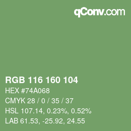 Color code: RGB 116 160 104 | qconv.com