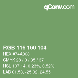 Color code: RGB 116 160 104 | qconv.com