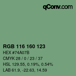 Color code: RGB 116 160 123 | qconv.com