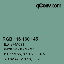 Color code: RGB 116 160 145 | qconv.com