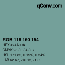 Color code: RGB 116 160 154 | qconv.com