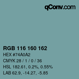 Color code: RGB 116 160 162 | qconv.com