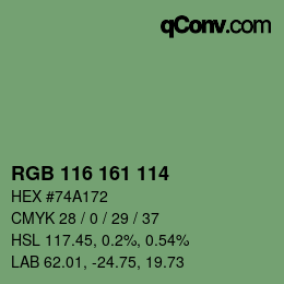 Color code: RGB 116 161 114 | qconv.com