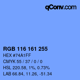 Color code: RGB 116 161 255 | qconv.com