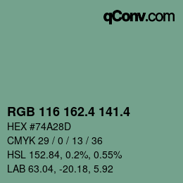 カラーコード: RGB 116 162.4 141.4 | qconv.com