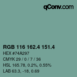 カラーコード: RGB 116 162.4 151.4 | qconv.com