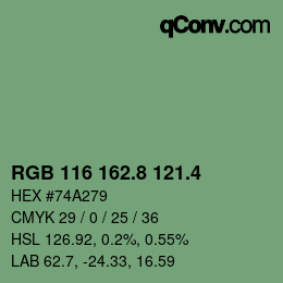 カラーコード: RGB 116 162.8 121.4 | qconv.com