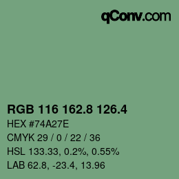 カラーコード: RGB 116 162.8 126.4 | qconv.com