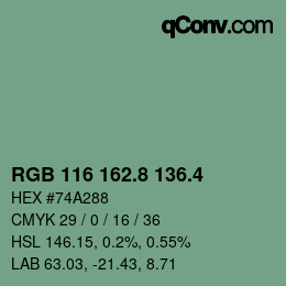 カラーコード: RGB 116 162.8 136.4 | qconv.com