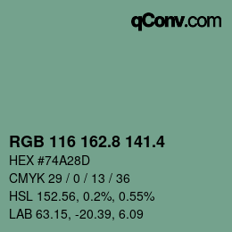 カラーコード: RGB 116 162.8 141.4 | qconv.com