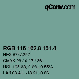 カラーコード: RGB 116 162.8 151.4 | qconv.com