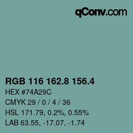 カラーコード: RGB 116 162.8 156.4 | qconv.com