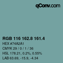カラーコード: RGB 116 162.8 161.4 | qconv.com