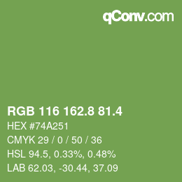 カラーコード: RGB 116 162.8 81.4 | qconv.com