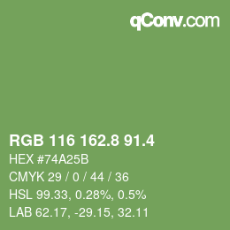 カラーコード: RGB 116 162.8 91.4 | qconv.com