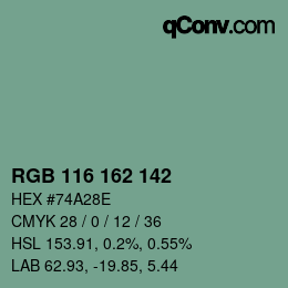 Color code: RGB 116 162 142 | qconv.com
