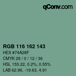 Color code: RGB 116 162 143 | qconv.com