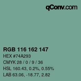 Color code: RGB 116 162 147 | qconv.com