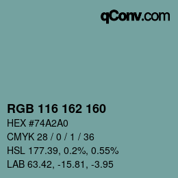 Color code: RGB 116 162 160 | qconv.com
