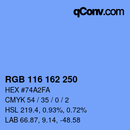 Color code: RGB 116 162 250 | qconv.com