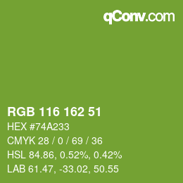 Color code: RGB 116 162 51 | qconv.com