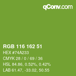 Color code: RGB 116 162 51 | qconv.com