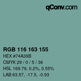 Color code: RGB 116 163 155 | qconv.com
